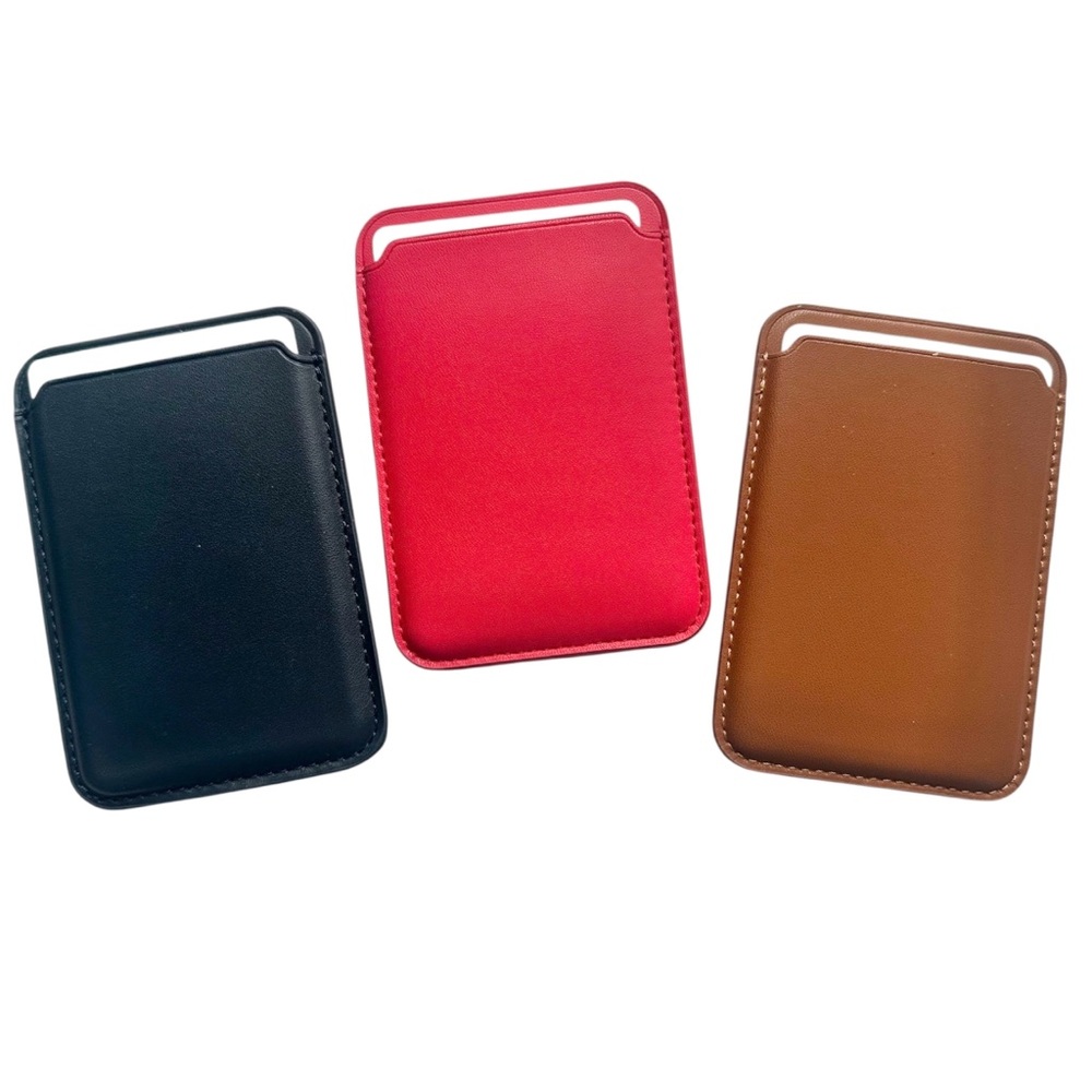 NEW 3 Magnetic Phone Wallet Card Holder Mag Safe Red Brown Navy Blue